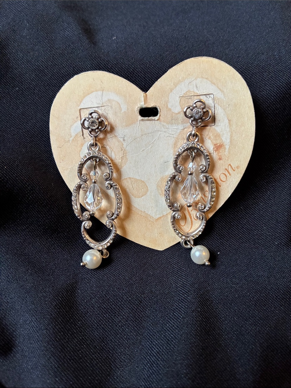Brighton Silver-Tone Crystal and Pearl Drop Earrings